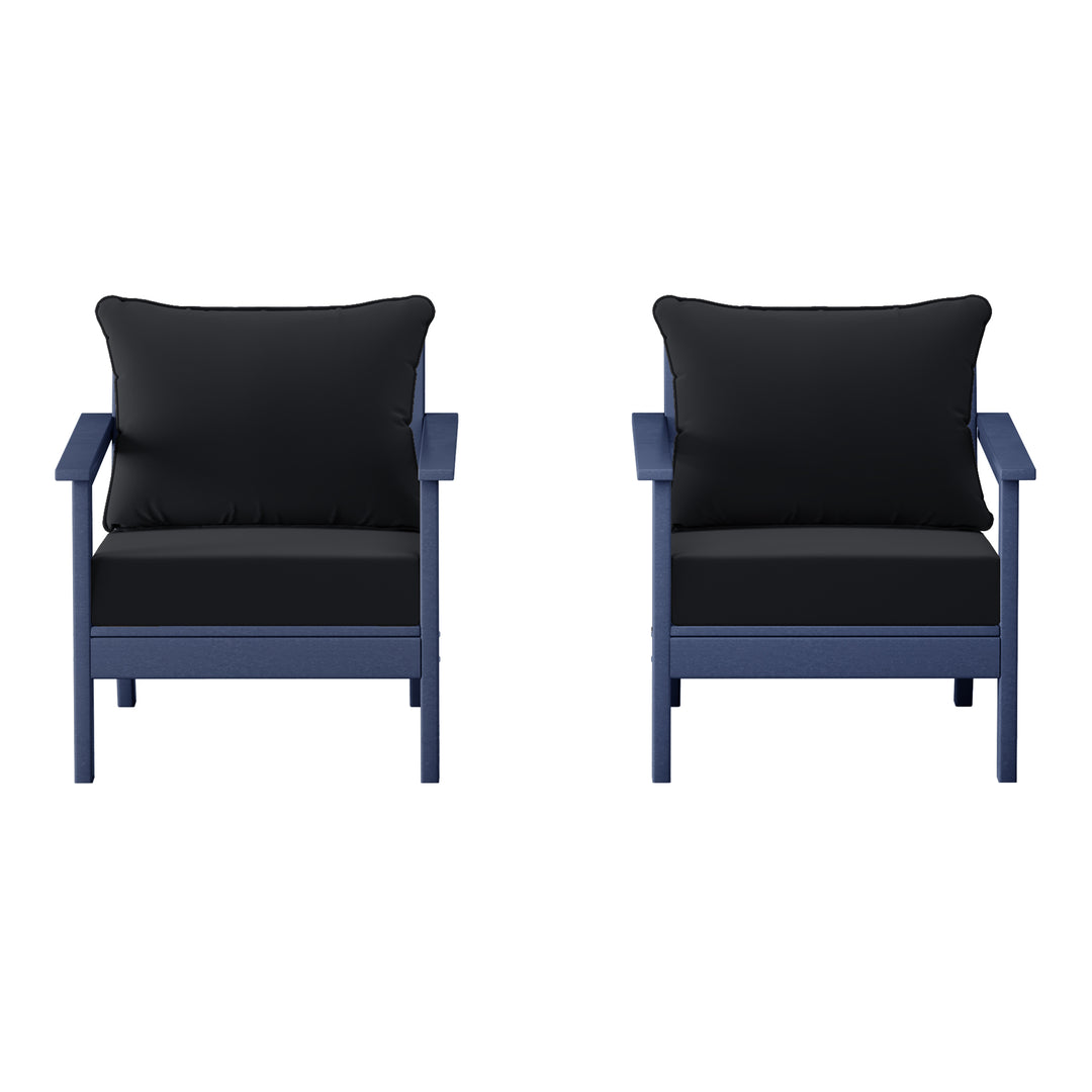 Avalon Outdoor Modern HDPE Patio Club Chairs with Deep Seat Cushions (Set of 2)