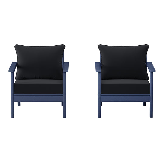 Avalon Outdoor Modern HDPE Patio Club Chairs with Deep Seat Cushions (Set of 2)