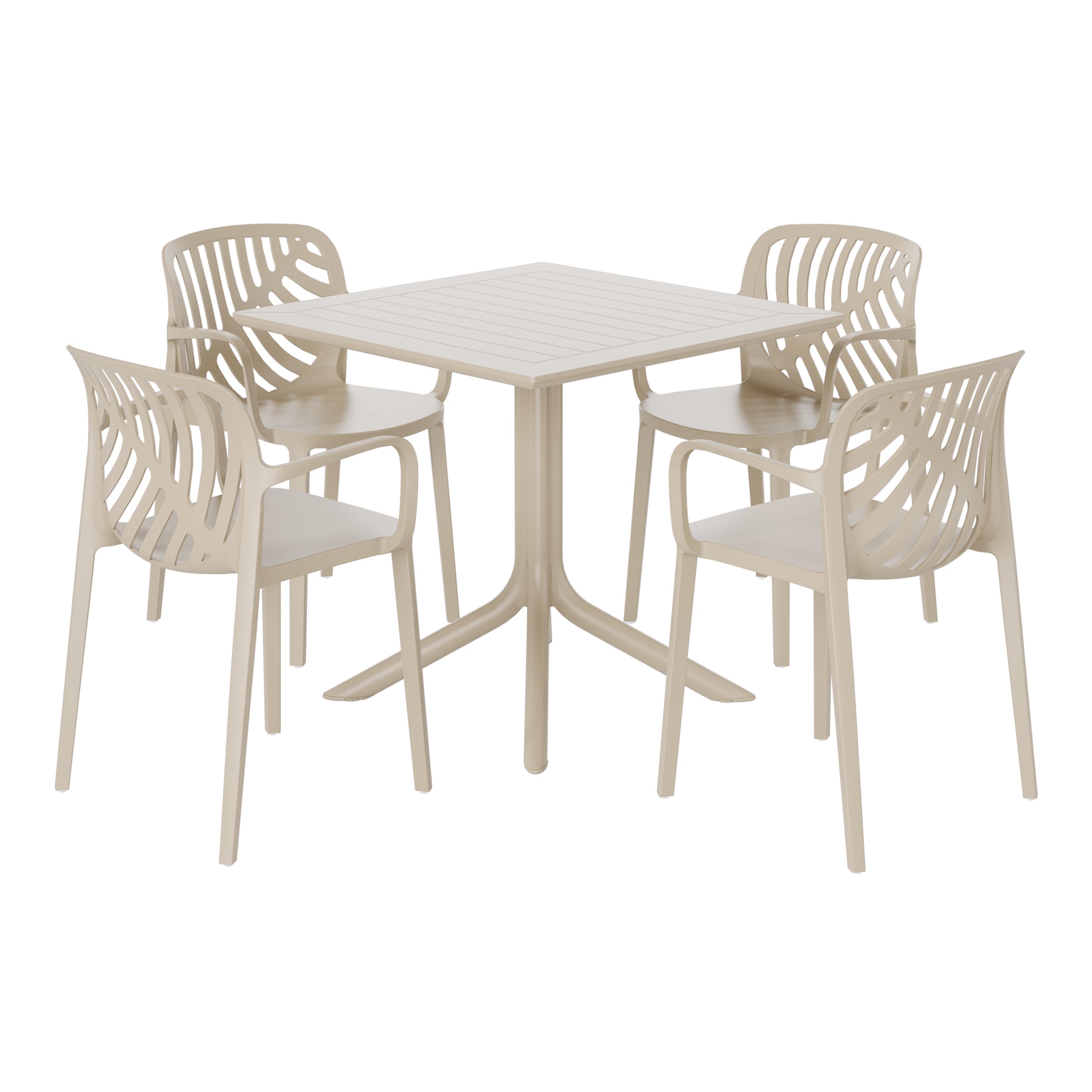 Playa 5-Piece Outdoor Square Patio Dining Table Set with Stackable Patio Dining Chairs