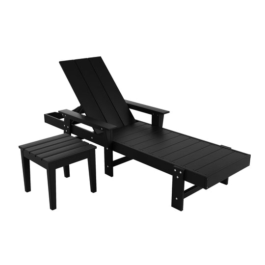 Ashore Modern Reclining Chaise Lounge with Side Table 2-Piece Set