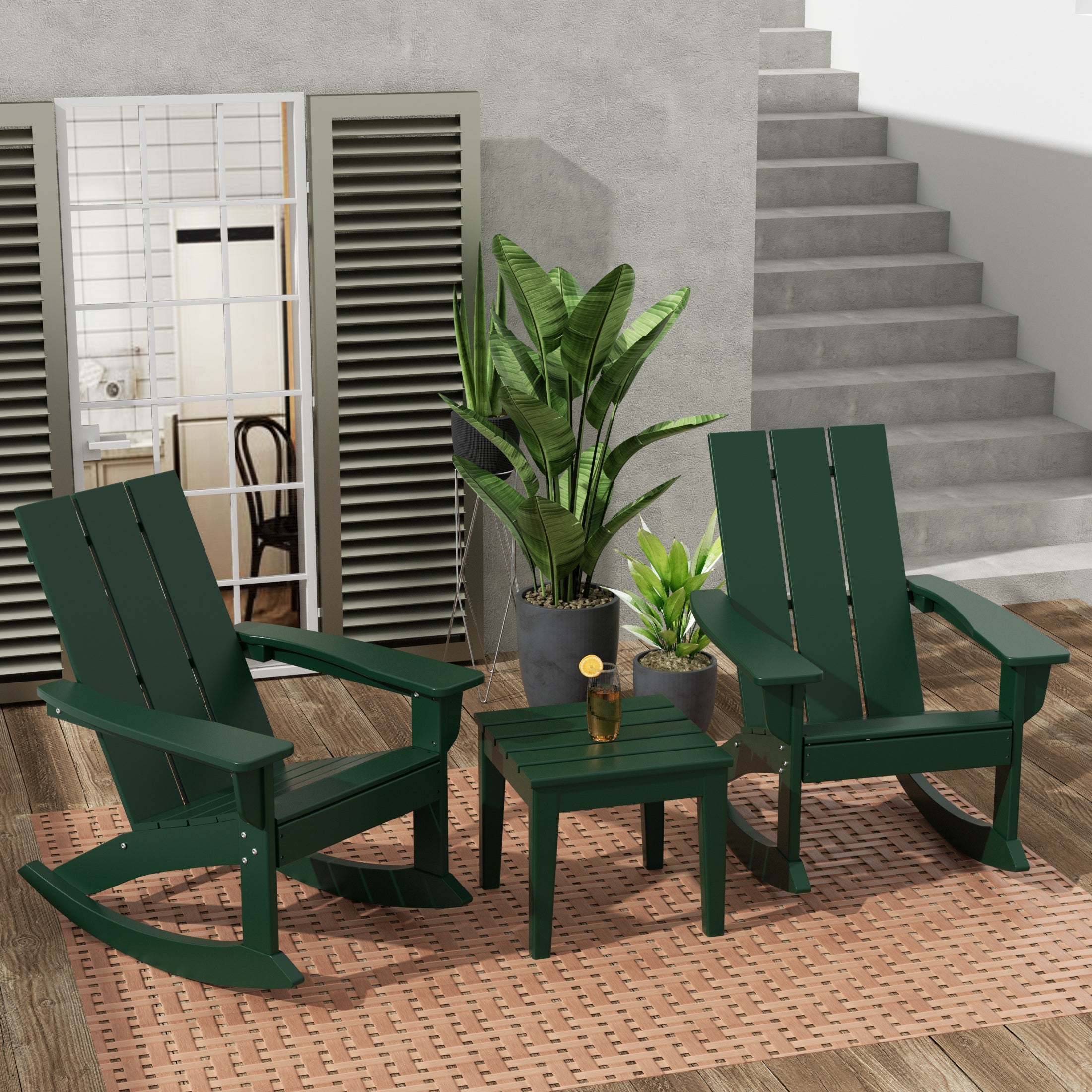 Ashore Modern Rocking Poly Adirondack Chair With Side Table 3-Piece Set