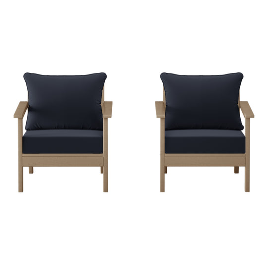 Avalon Outdoor Modern HDPE Patio Club Chairs with Deep Seat Cushions (Set of 2)