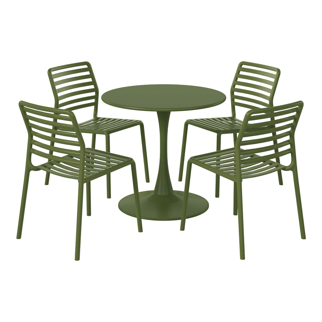 Playa 5-Piece Outdoor Indoor Metal Patio Dining Table Set With Stackable Plastic Patio Side Chairs