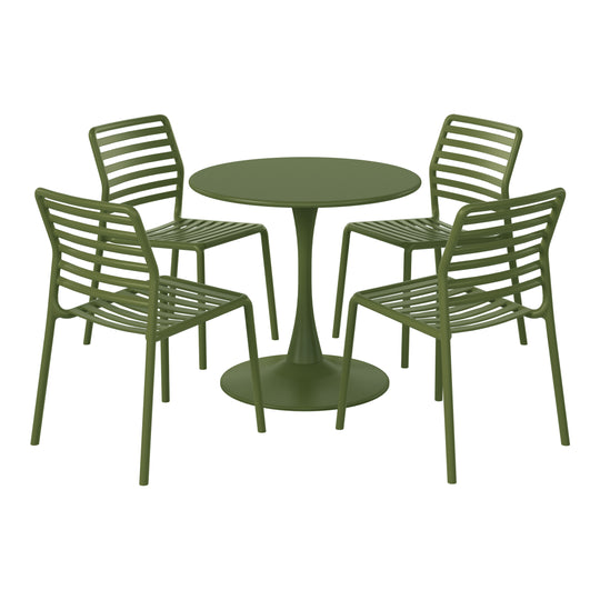 Playa 5-Piece Outdoor Indoor Metal Patio Dining Table Set With Stackable Plastic Patio Side Chairs