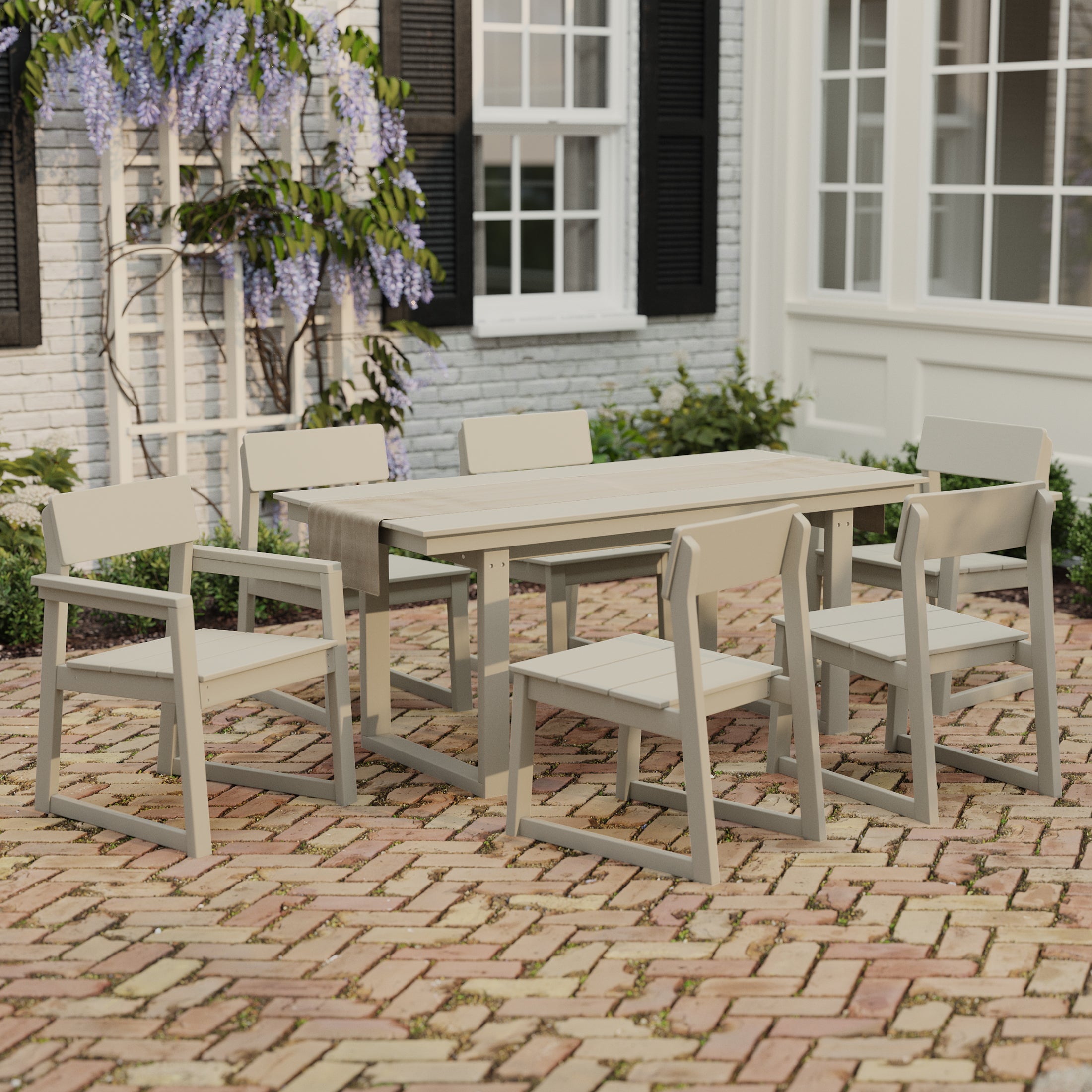 Paloma 7-Piece Modern HDPE Outdoor Patio Dining Table Set With Umbrella Hole