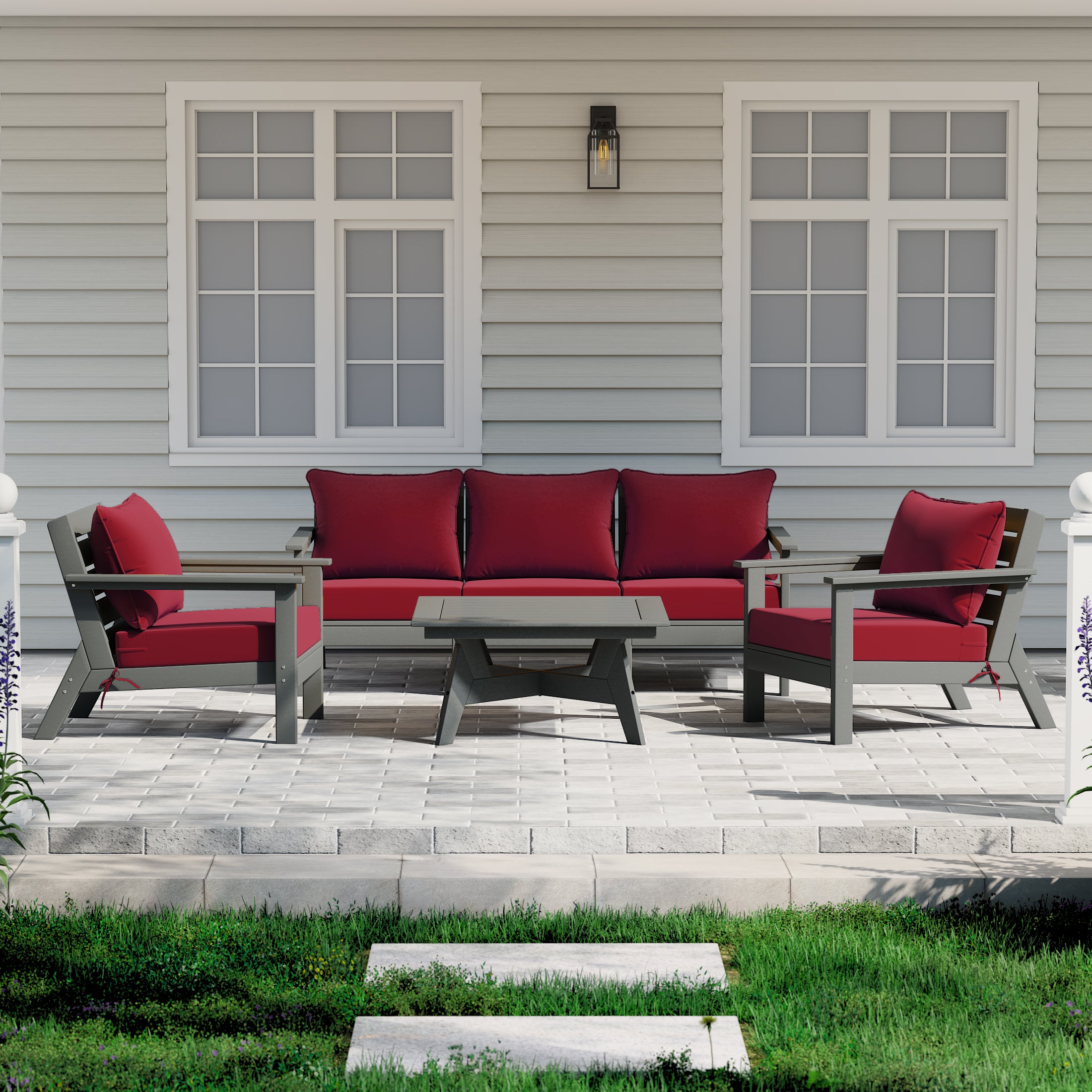 Avalon Outdoor 6-Piece Modular Sectional Patio Furniture Sofa Set in Gray Frame