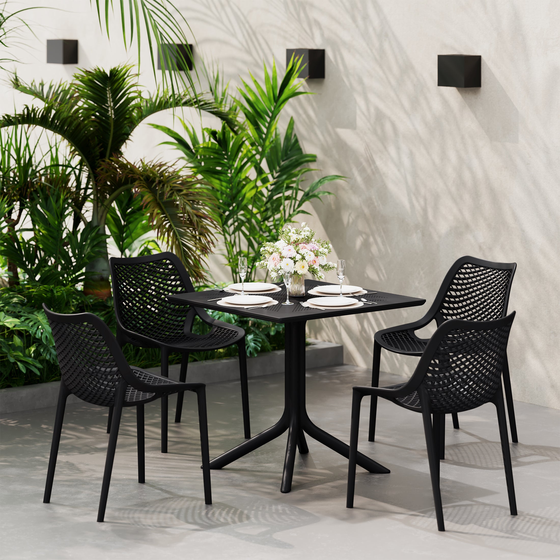 Playa 31.5" Square Plastic Outdoor Patio Dining Table for 4