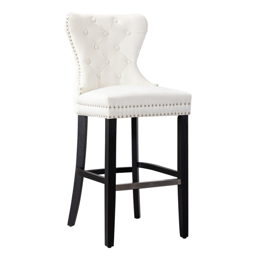 Wordford 29" Tufted Velvet Bar Stool, Black