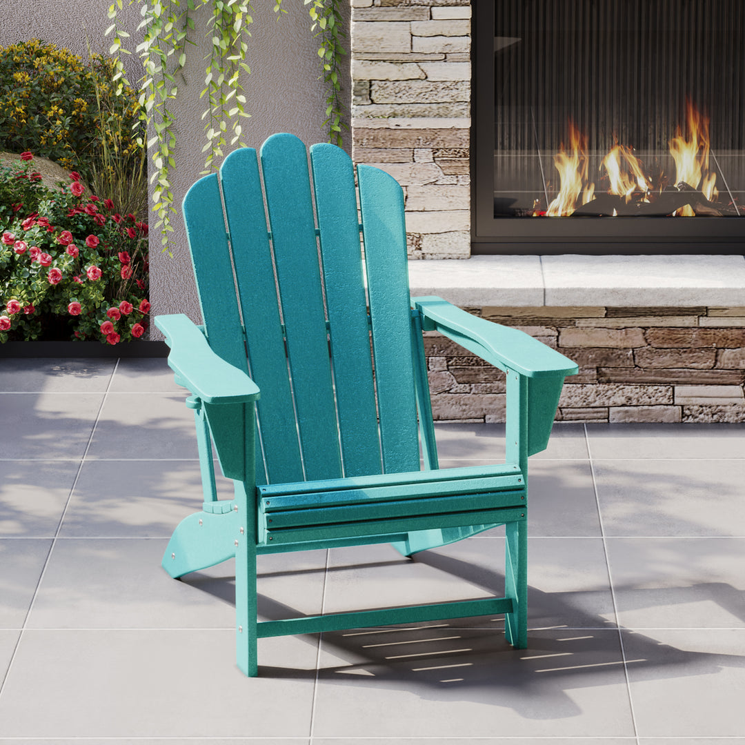 Highland Outdoor Patio HDPE Adirondack Chair With Cup Holder