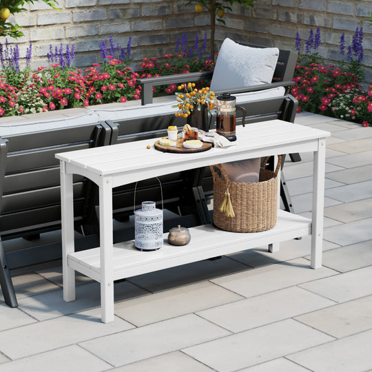 Malibu 55" Outdoor Patio HDPE Adirondack 2-Tier Shelf Console Table