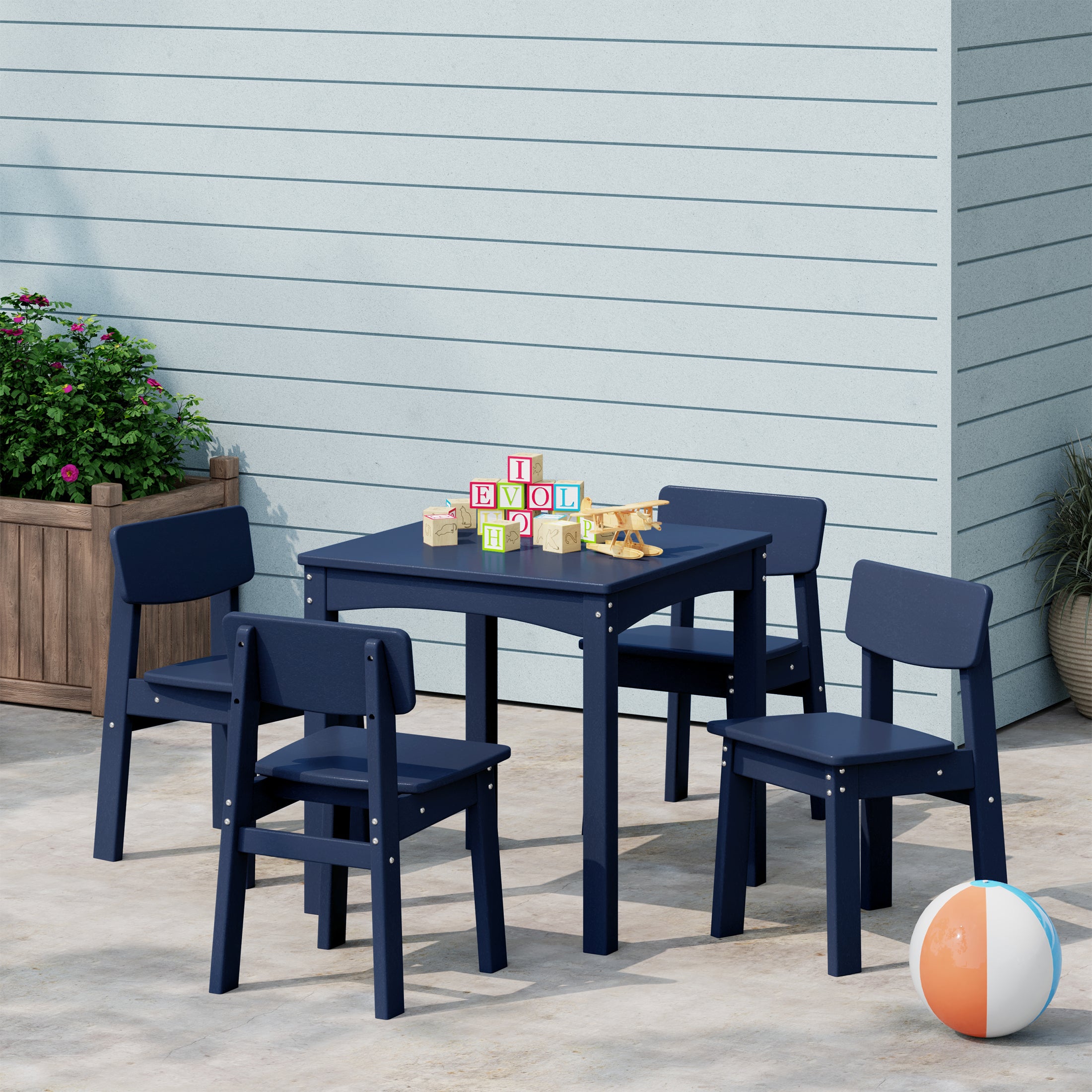 Treehouse Kids 5-Piece Modern HDPE Dining Table and Chairs Set
