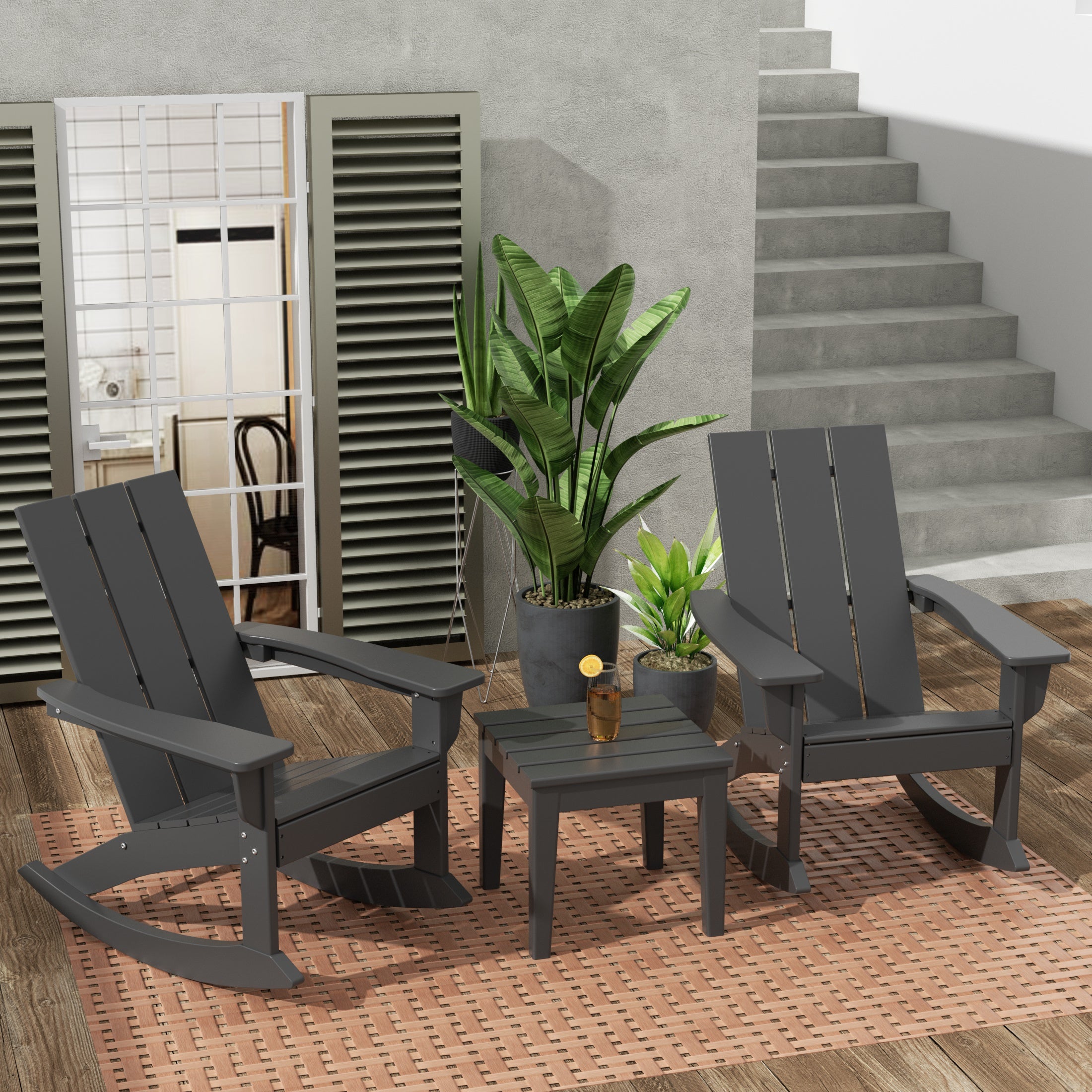 Ashore Modern Rocking Poly Adirondack Chair With Side Table 3-Piece Set