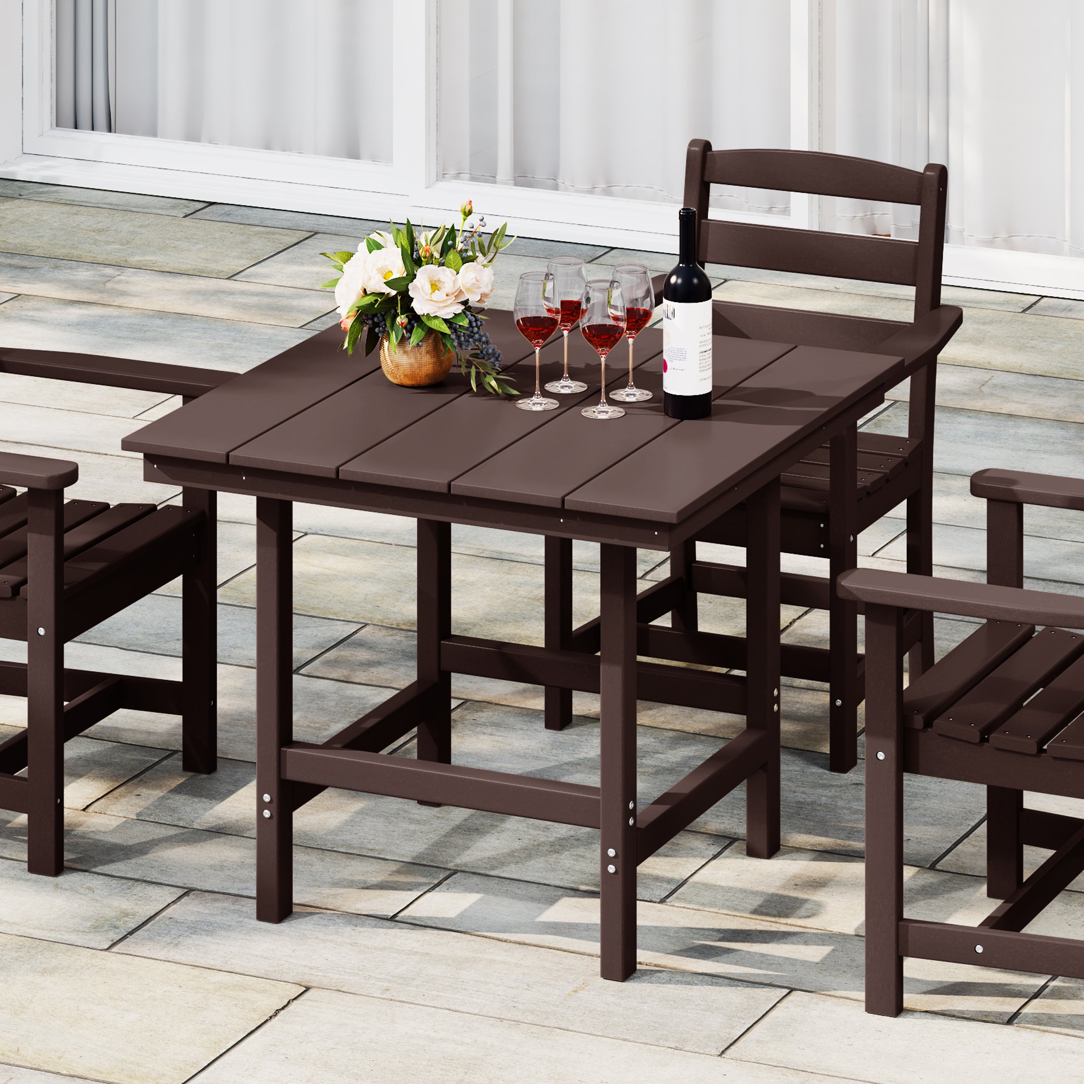 Ashore Outdoor HDPE 36" Square Patio Dining Table with Umbrella Hole