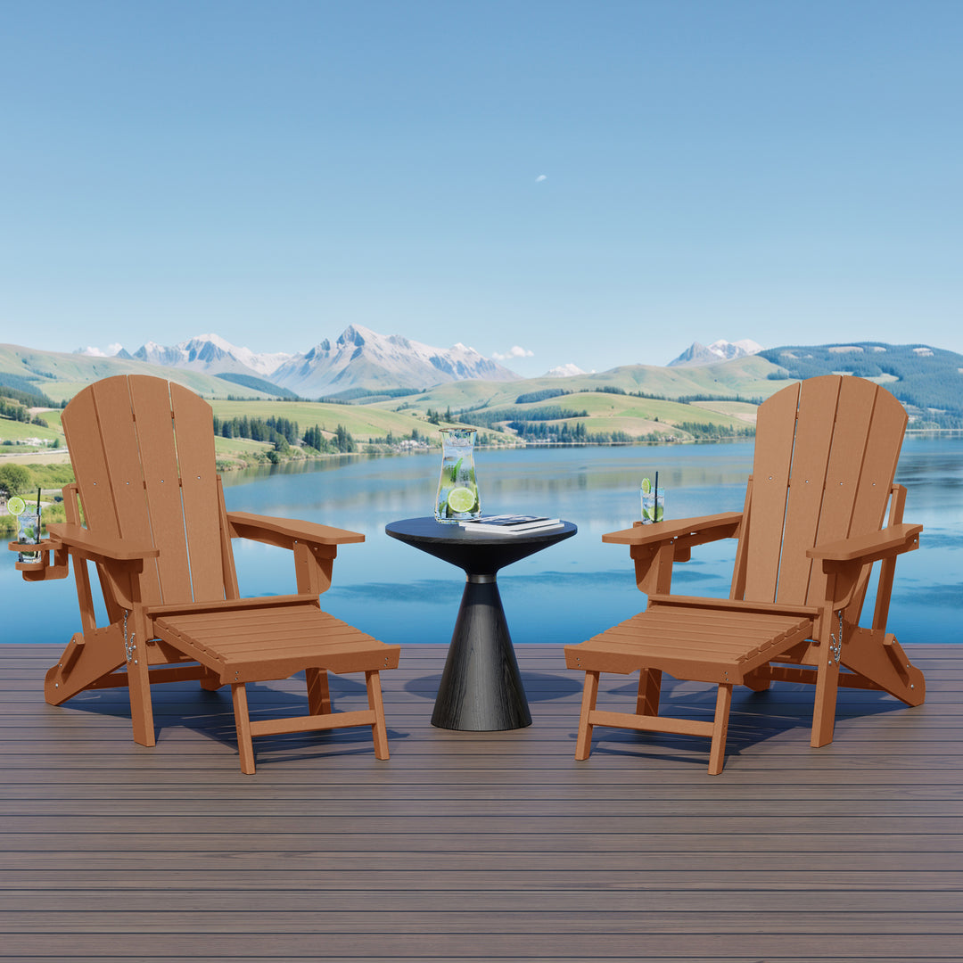 Malibu Folding Adjustable Adirondack Chair with Retractable Ottoman and Cup Holder (Set of 2)