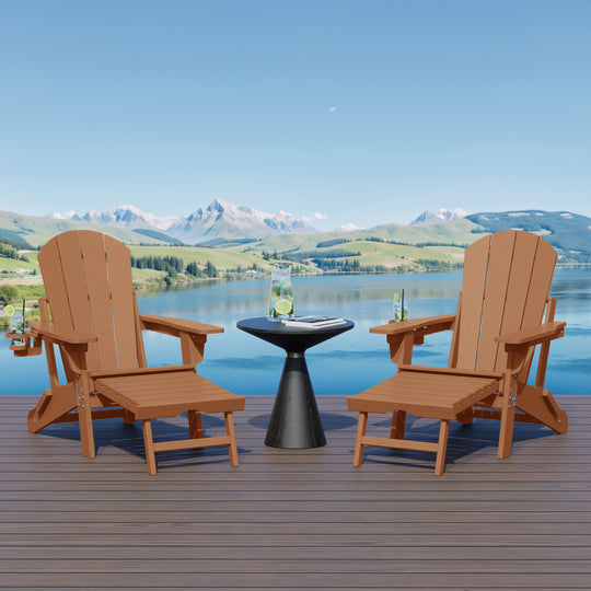 Malibu Folding Adjustable Adirondack Chair with Retractable Ottoman and Cup Holder (Set of 2)