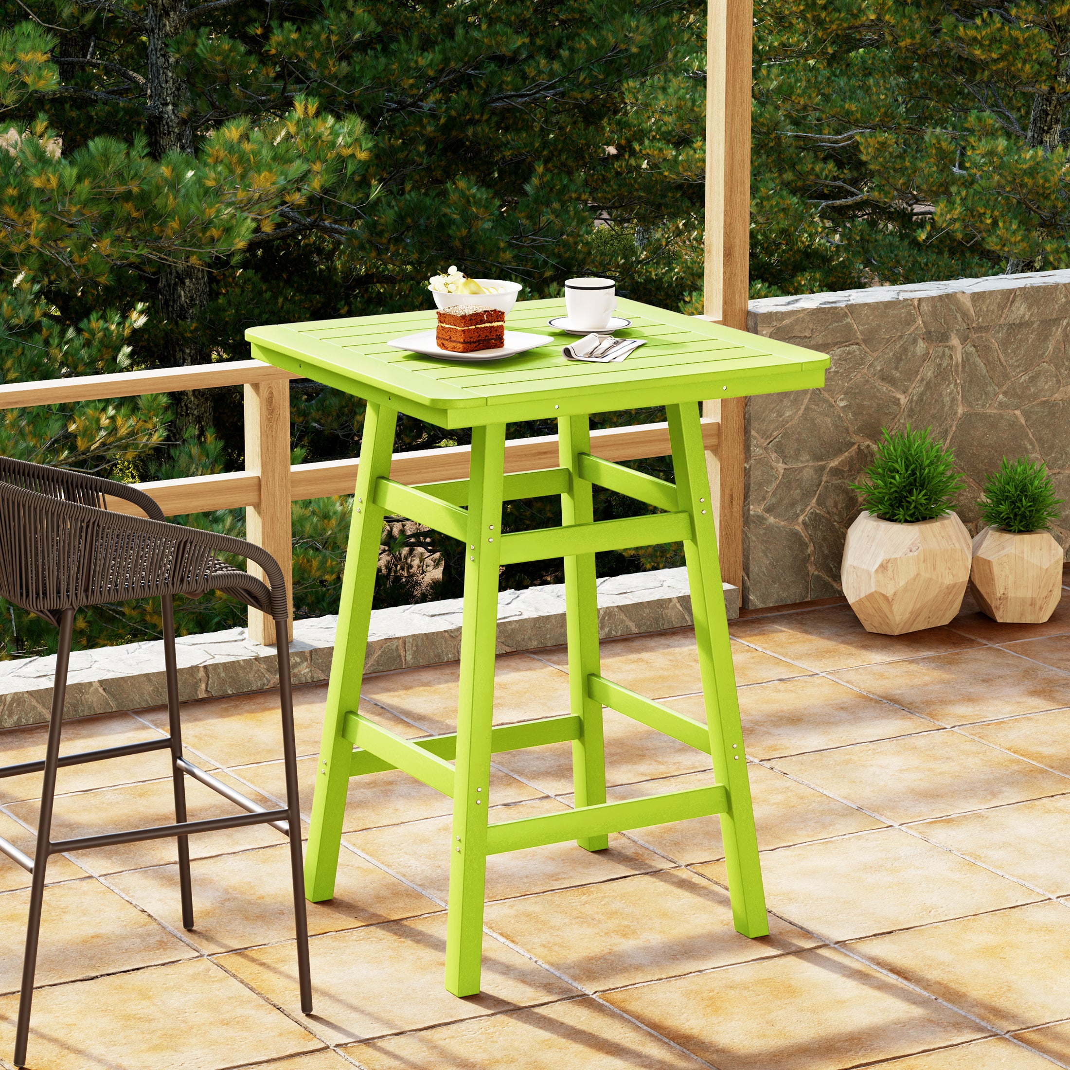 Malibu 30" Square Outdoor Patio Bistro Bar Table With Umbrella Hole