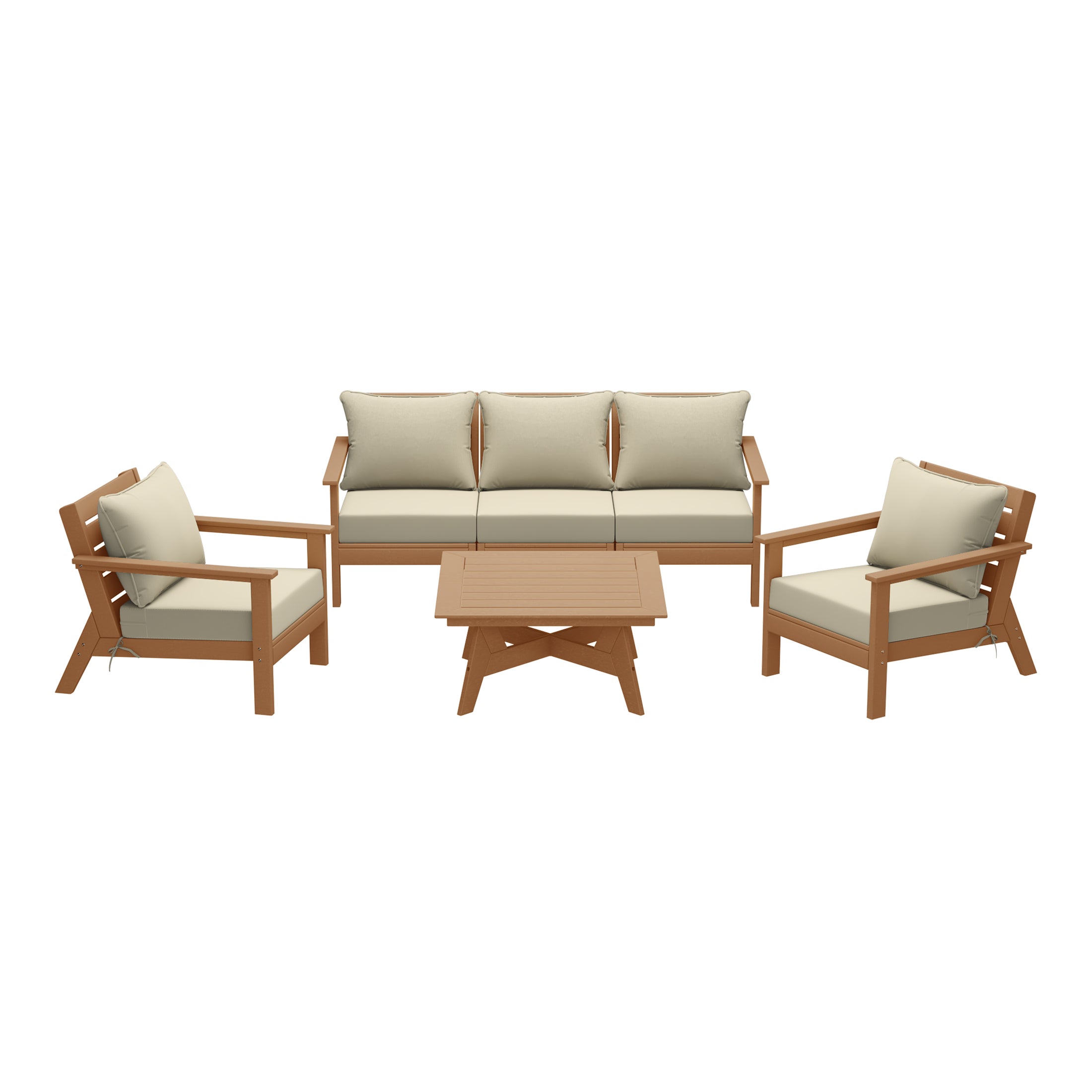 Avalon Outdoor 6-Piece Modular Sectional Patio Furniture Sofa Set in Teak Color Frame