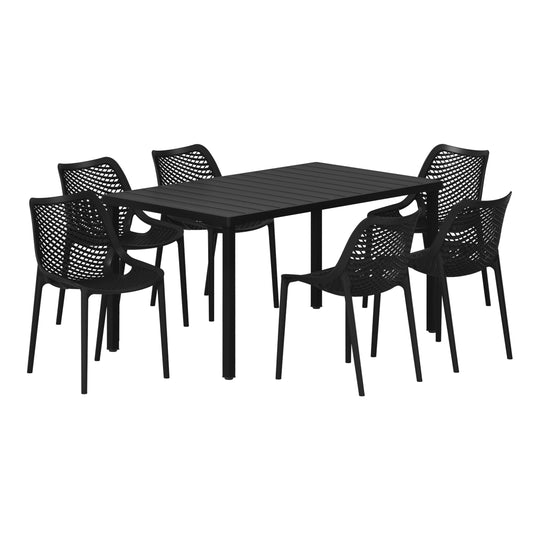 Playa 7-Piece Outdoor Metal Patio Dining Table Set With Stackable Patio Chairs