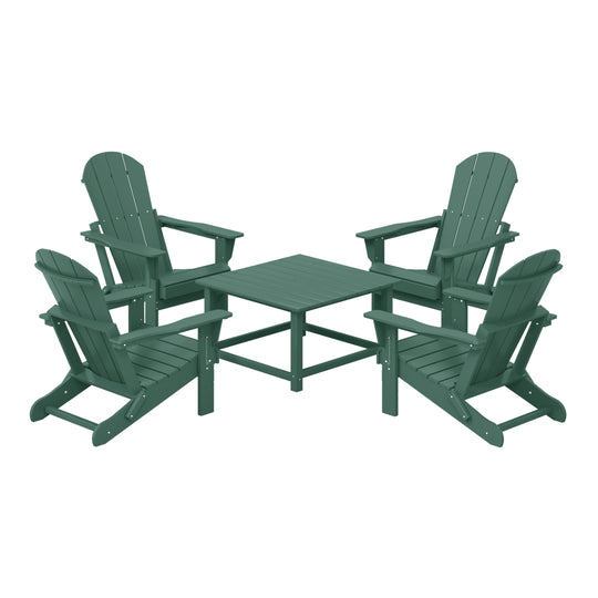 Malibu 5-Piece HDPE Adirondack Chair Outdoor Patio Square Table Conversation Set