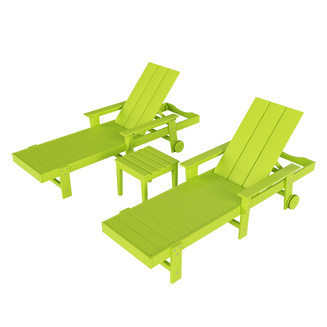 Ashore Modern Poly Reclining Chaise Lounge Set with Side Table