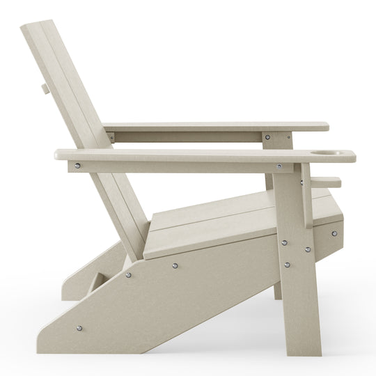 Riviera Outdoor 4-Piece HDPE Modern Adirondack Chairs Set with Folding Patio Ottomans and Cup Holder