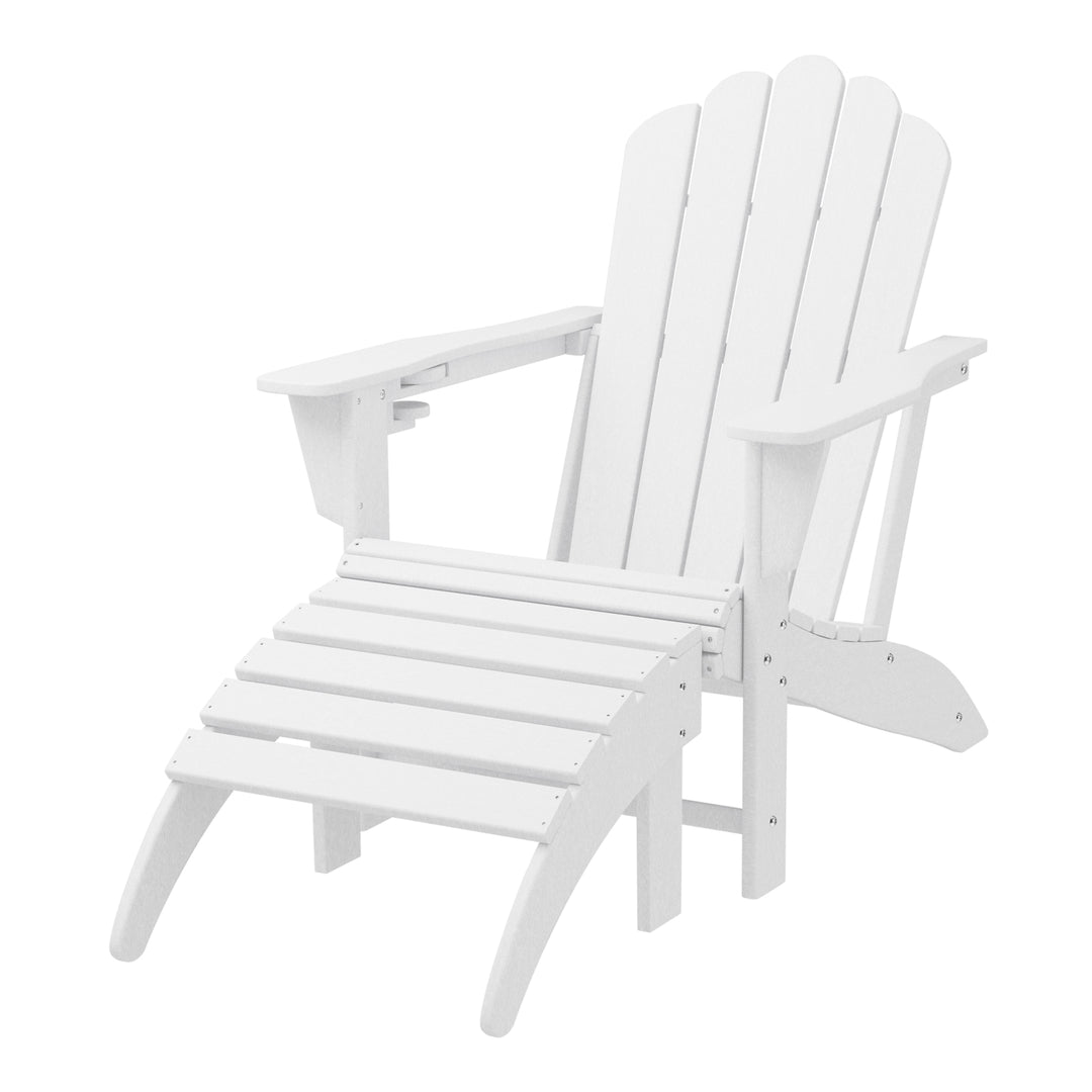 Highland 2-Piece Outdoor Patio HDPE Adirondack Chair With Ottoman and Cup Holder Set