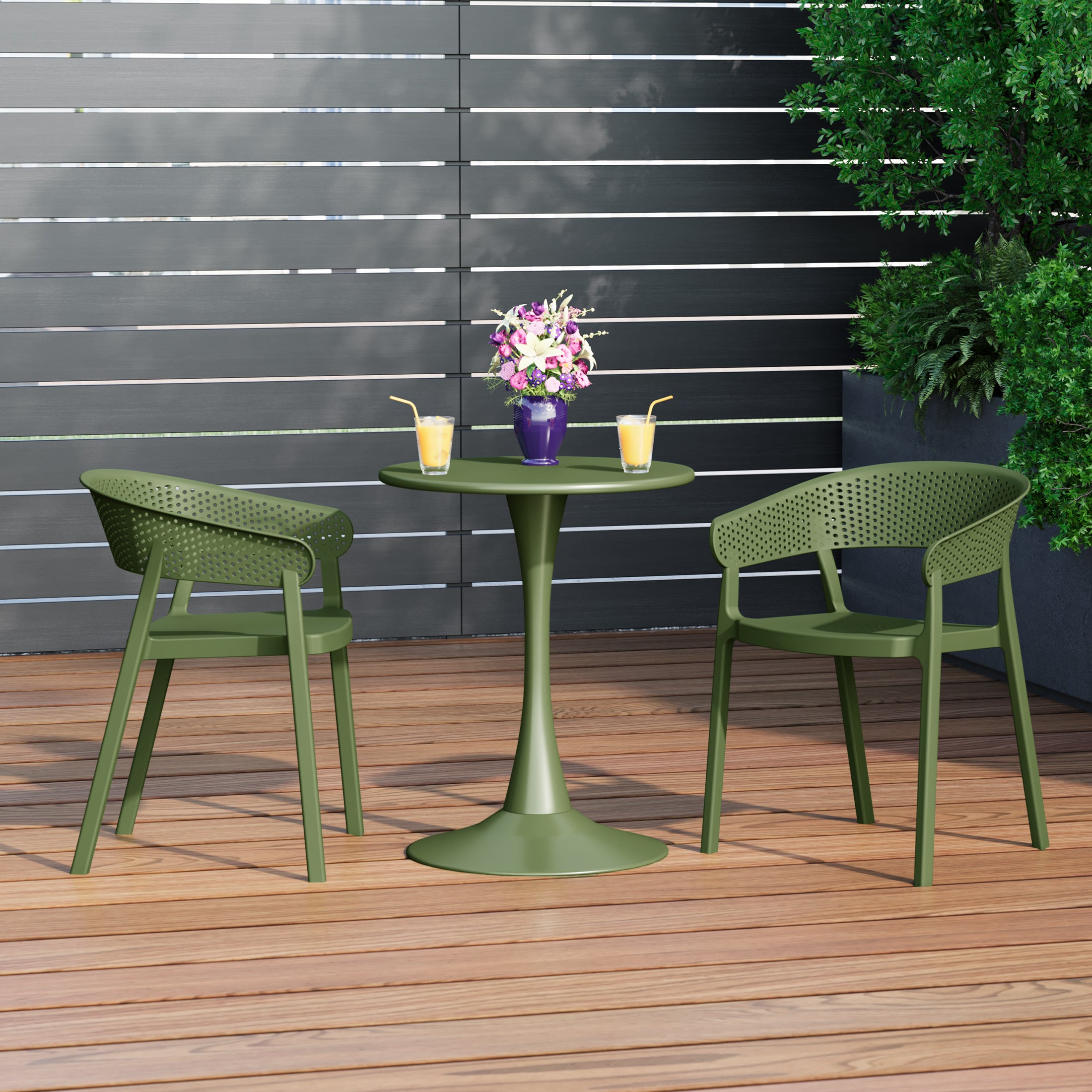 Playa 3-Piece Indoor Outdoor Metal Patio Dining Table Set With Stackable Patio Chairs
