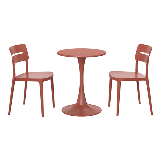 Playa 3-Piece Outdoor Round Metal Patio Dining Table Set With Stackable Patio Chairs