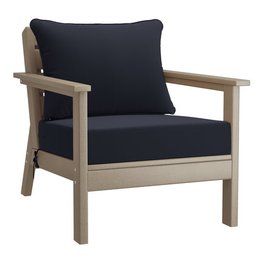 Avalon Outdoor Modern HDPE Patio Club Chairs with Deep Seat Cushions (Set of 2)