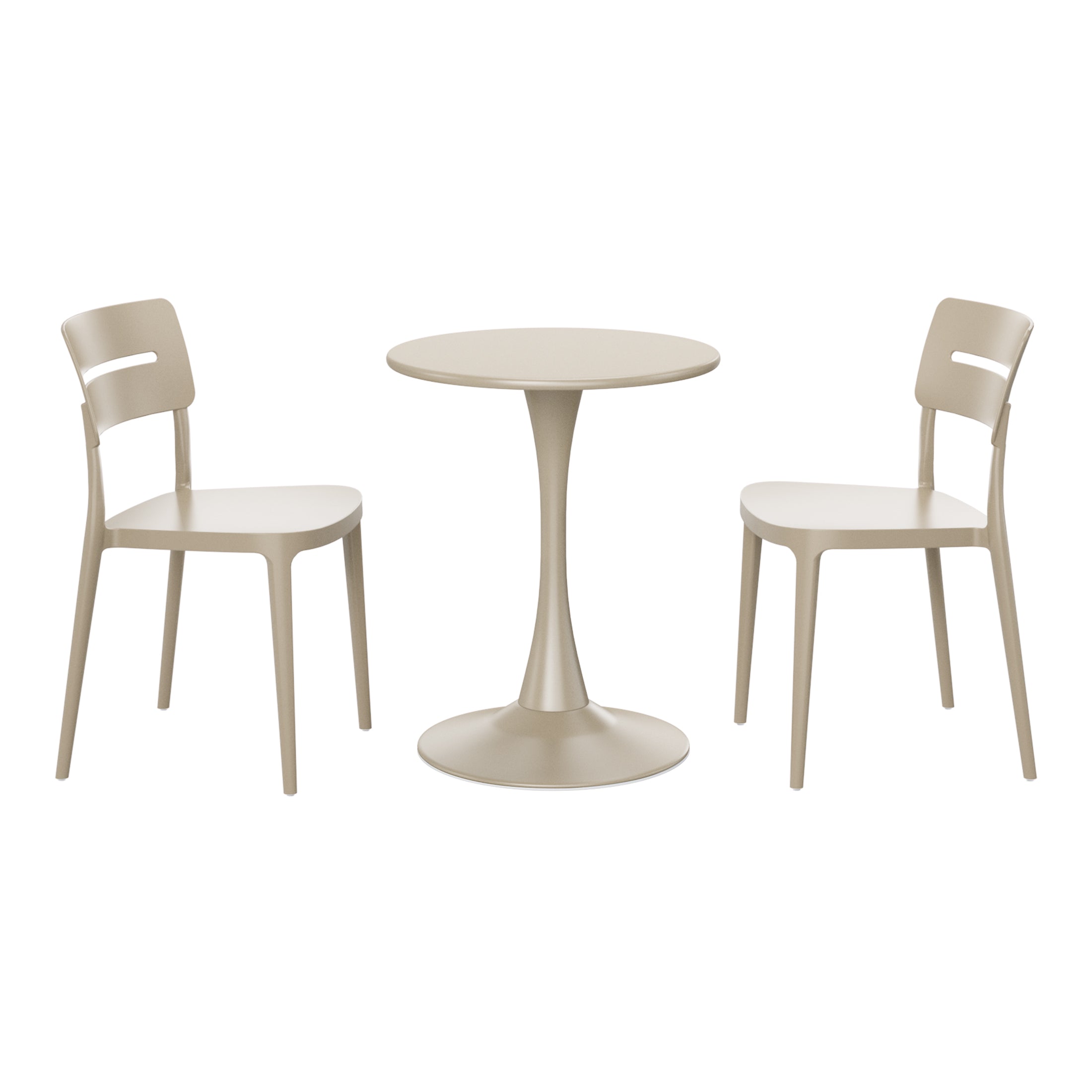 Playa 3-Piece Outdoor Round Metal Patio Dining Table Set With Stackable Patio Chairs