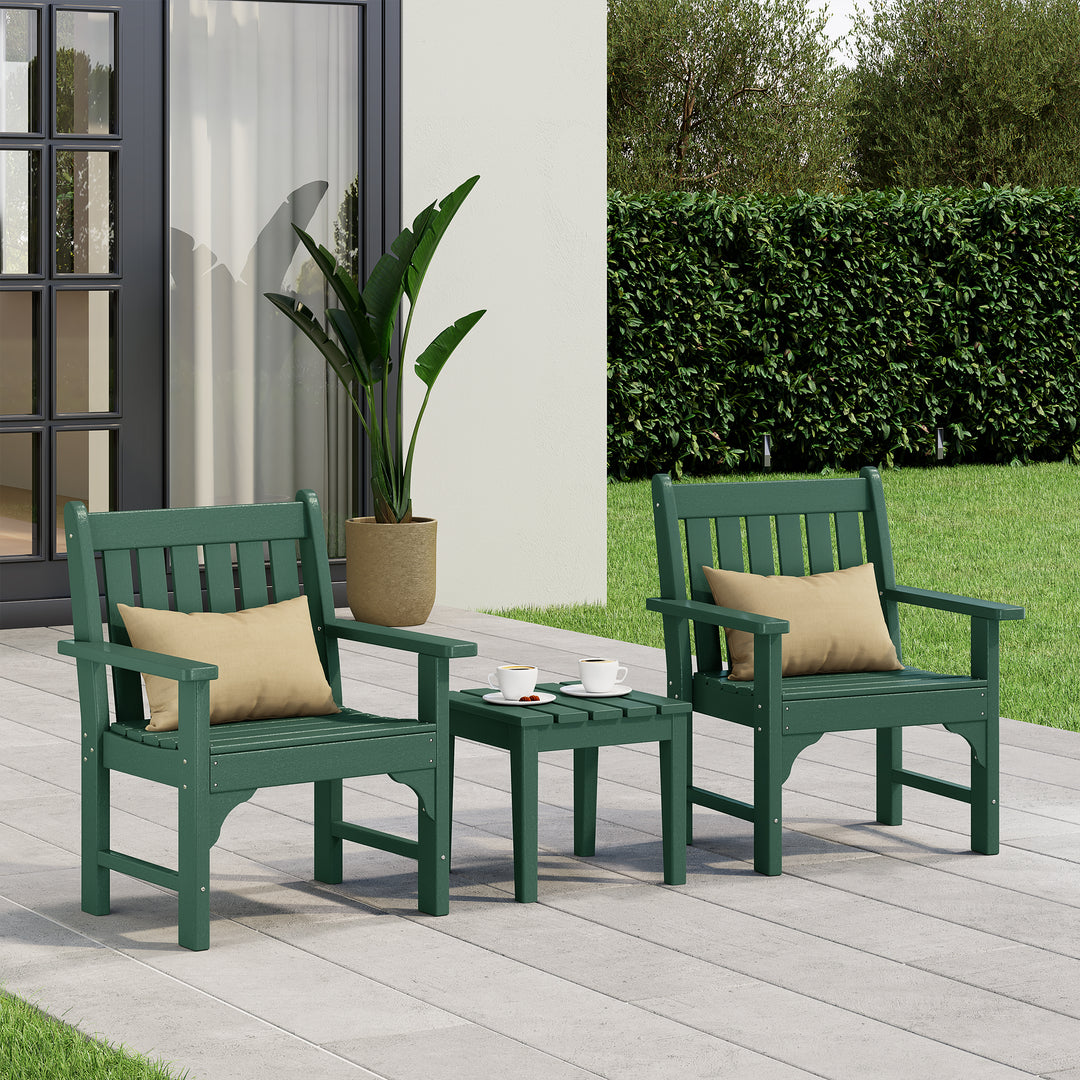 Malibu Outdoor Patio 3-Piece HDPE Adirondack Garden Chairs with Square Adirondack Side Table Set