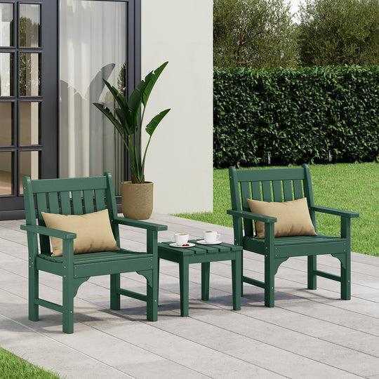 Malibu Outdoor Patio 3-Piece HDPE Adirondack Garden Chairs with Square Adirondack Side Table Set
