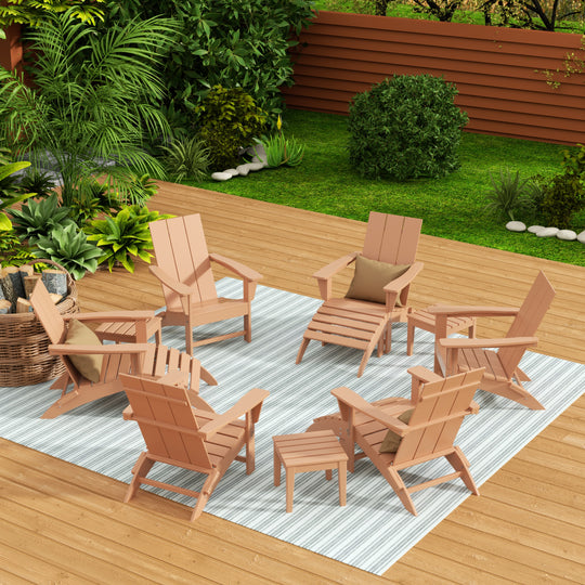 Ashore 12-Piece Modern Poly Folding Adirondack Chair with Ottoman and Side Table