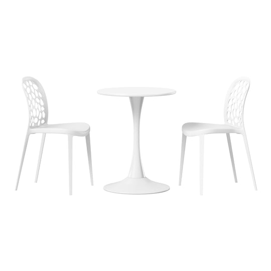 Playa 3-Piece Outdoor Indoor Metal Patio Dining Table Set With Stackable Polypropylene Patio Side Chairs