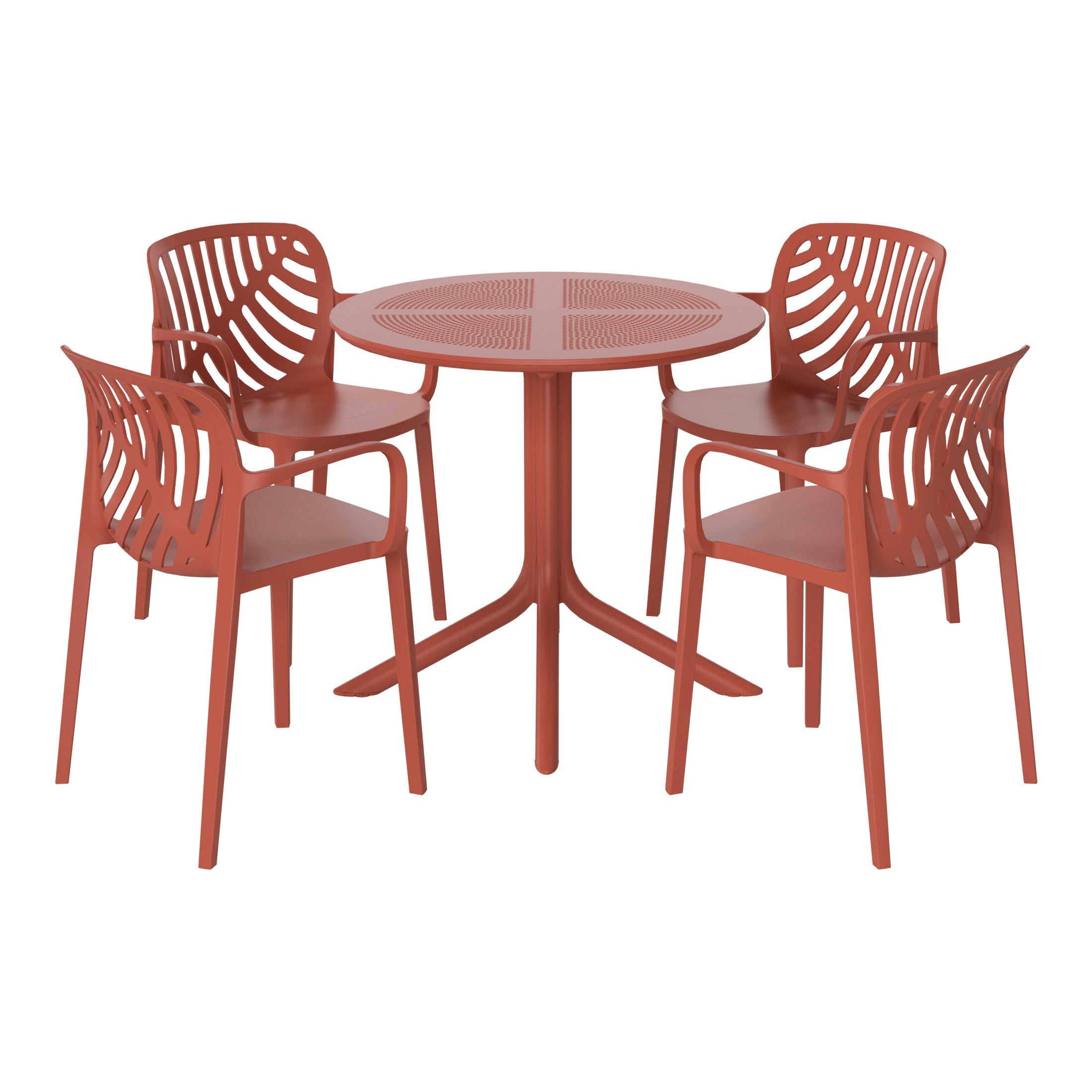 Playa 5-Piece Outdoor Resin Round Patio Dining Table Set with Modern Stackable Patio Dining Chairs