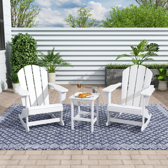 Malibu Westintrends 3-Piece set Outdoor / Patio Poly Adirondack rocking chairs with a side table ( 2 seater )