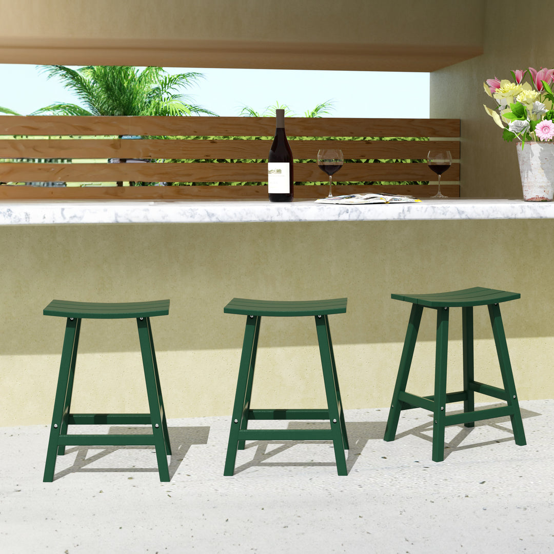 Malibu 24" HDPE Outdoor Patio Counter Height Bar Stools (Set of 3)