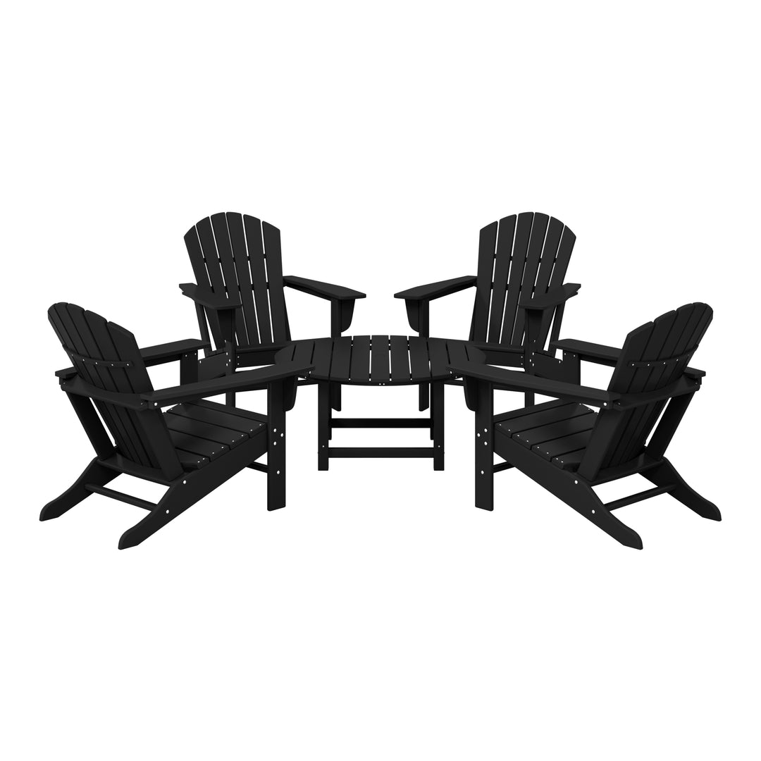 Dylan 5-Piece Outdoor Patio HDPE Adirondack Chair With Round Coffee Table Conversation Set