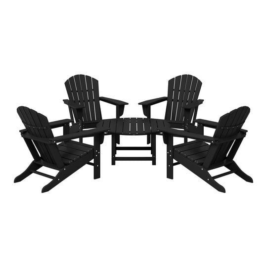 Dylan 5-Piece Outdoor Patio HDPE Adirondack Chair With Round Coffee Table Conversation Set