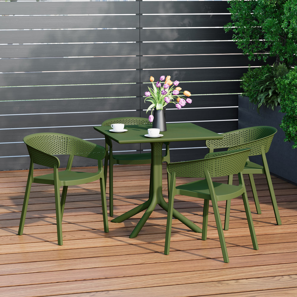 Playa 5-Piece Modern Patio Square Dining Table Set with Stackable Patio Dining Chairs
