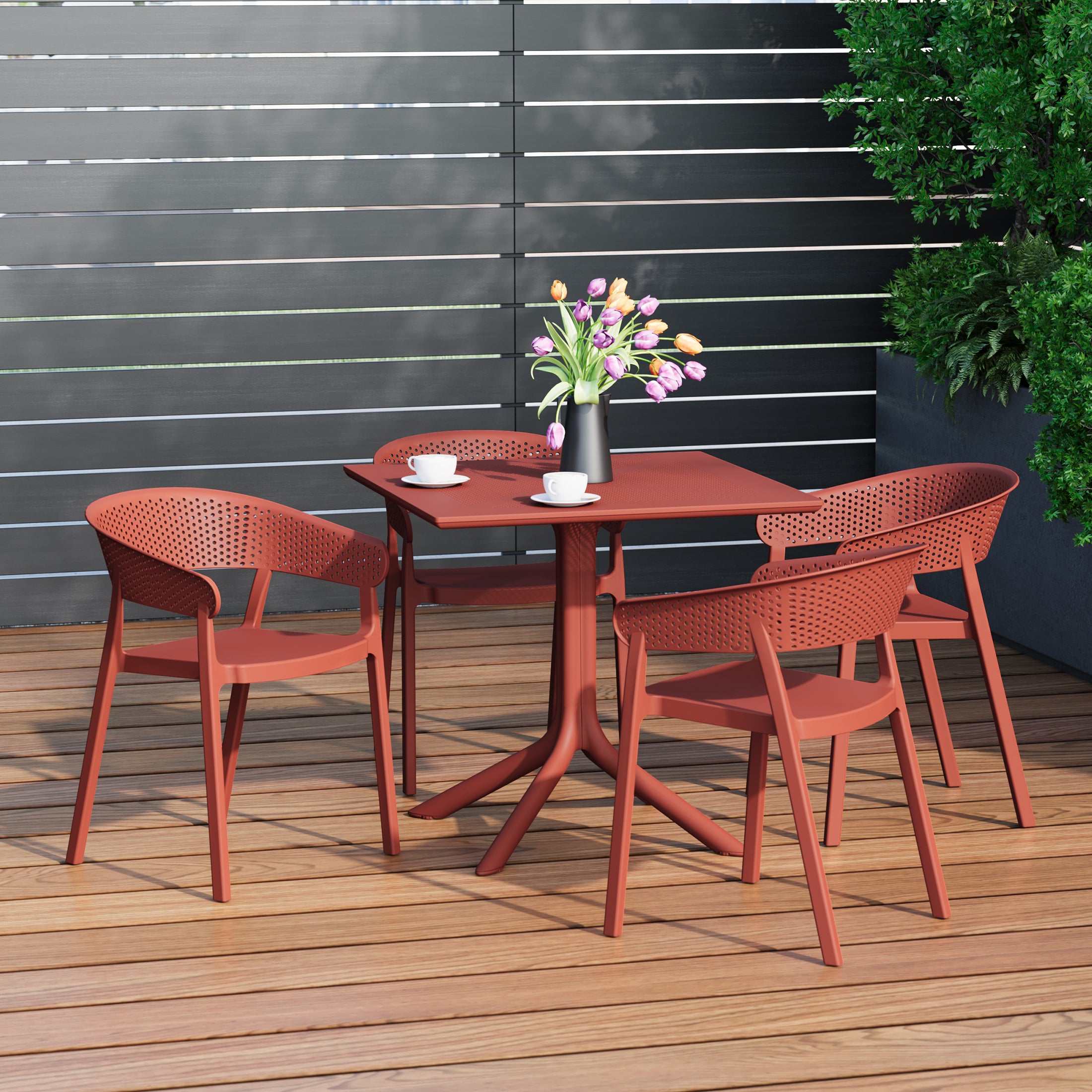 Playa 5-Piece Modern Patio Square Dining Table Set with Stackable Patio Dining Chairs