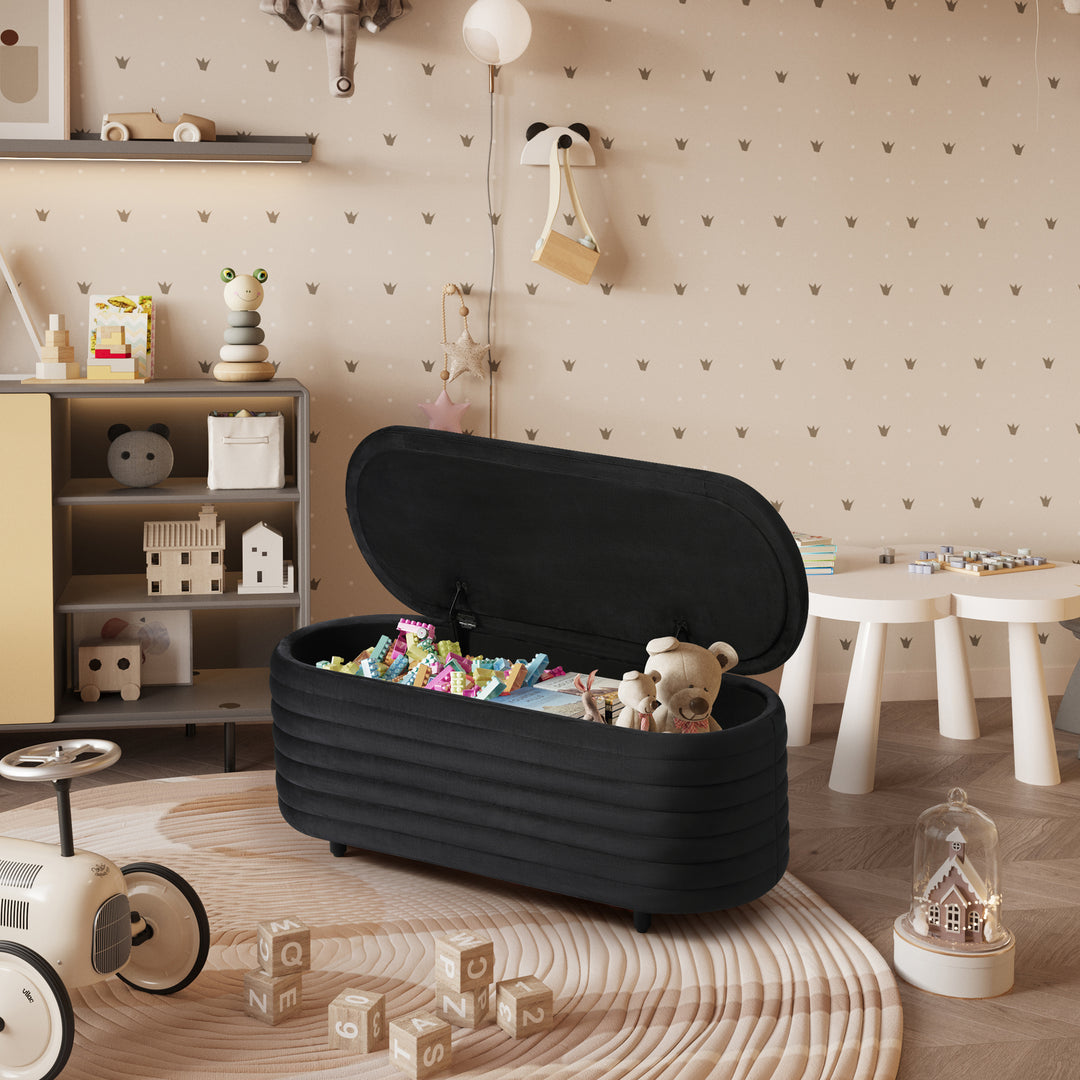 Phoebe 42" Wide Mid-Century Modern Upholstered Velvet Tufted Oval Storage Ottoman Bench