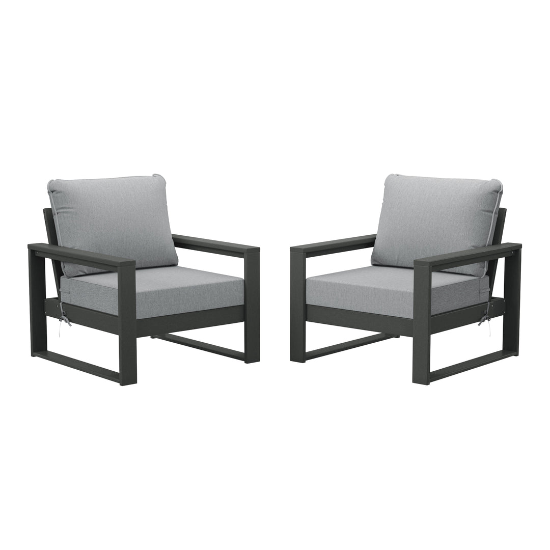 Montara Outdoor Modern HDPE Patio Club Chair with Waterproof Deep Seat Cushions (Set of 2)