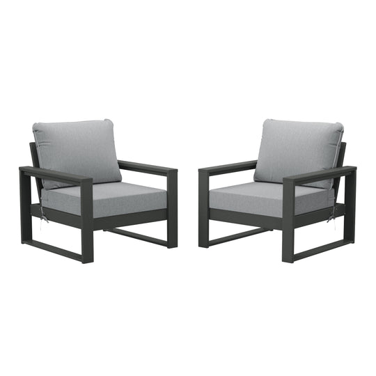 Montara Outdoor Modern HDPE Patio Club Chair with Waterproof Deep Seat Cushions (Set of 2)