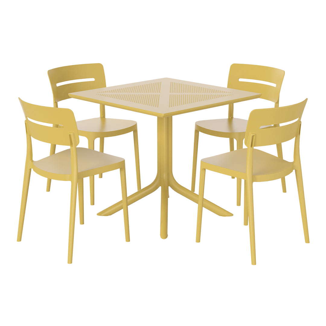 Playa Modern 5-Piece Resin Patio Dining Table Set with Stackable Patio Dining Chairs