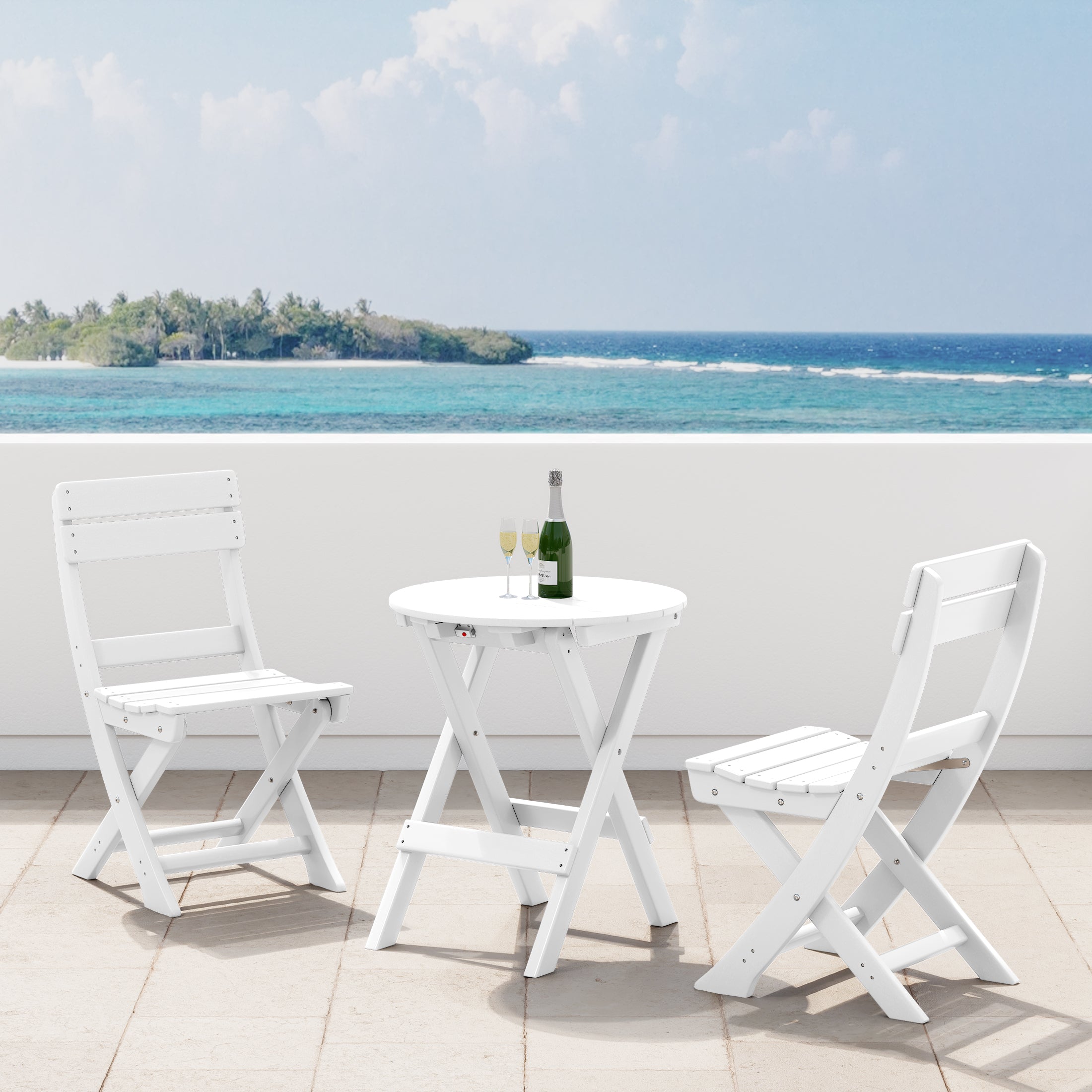 Malibu 3-Piece Outdoor HDPE Folding Patio Bistro Table and Chairs