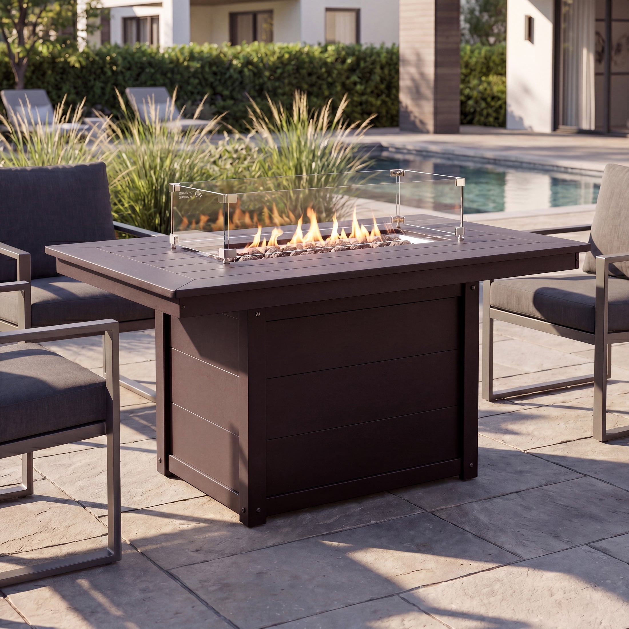 Helios 46" Modern Outdoor 55,000 BTU Patio Gas Propane Rectangle Deck Fire Pit Table