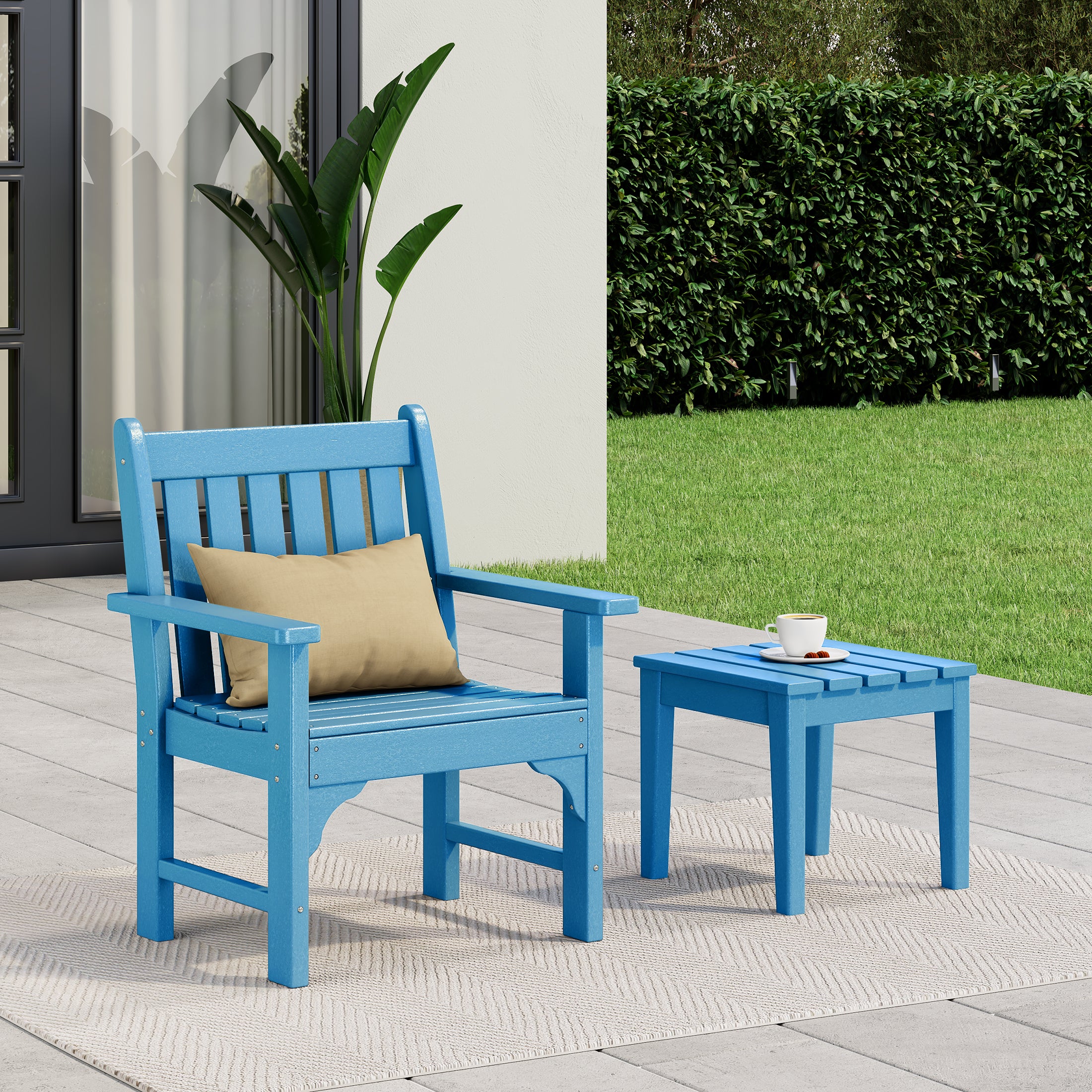 Malibu Outdoor Patio 2-Piece HDPE Adirondack Garden Chair with Square Adirondack Side Table Set