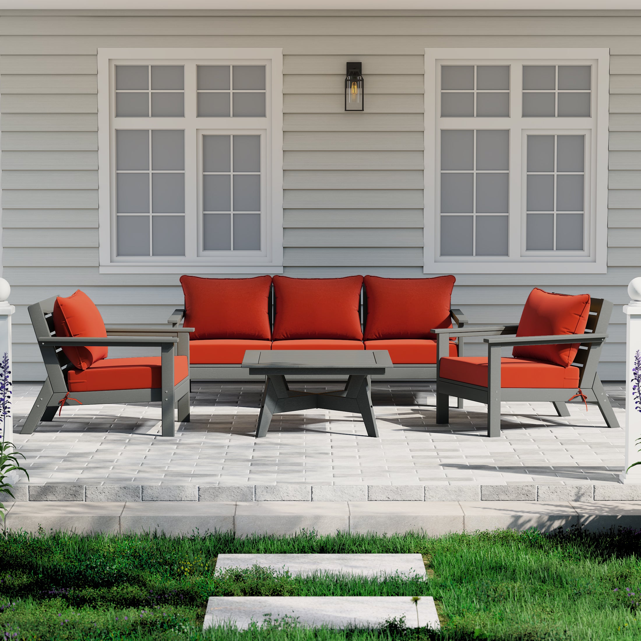 Avalon Outdoor 6-Piece Modular Sectional Patio Furniture Sofa Set in Gray Frame