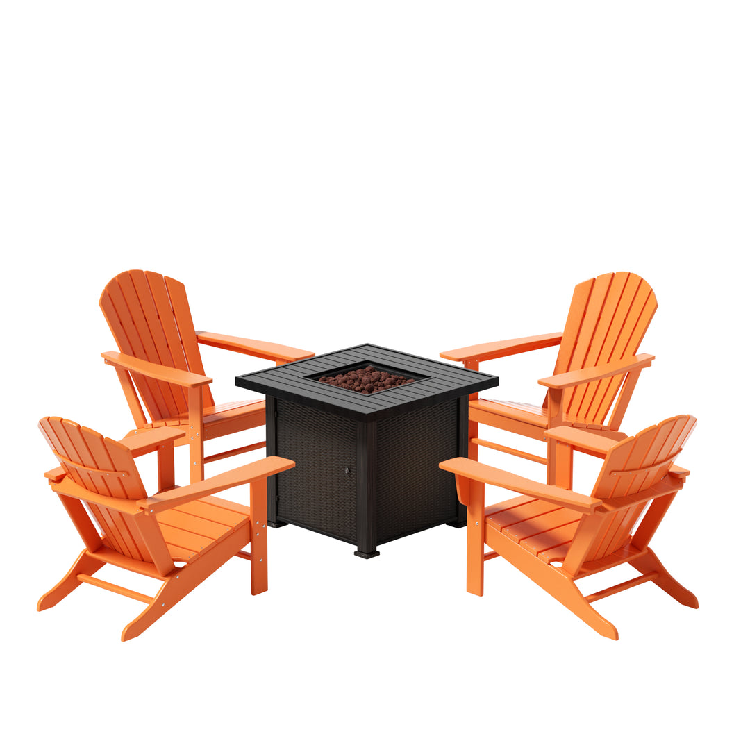 Dylan Outdoor Patio Adirondack Chair With Square Fire Pit Table Sets